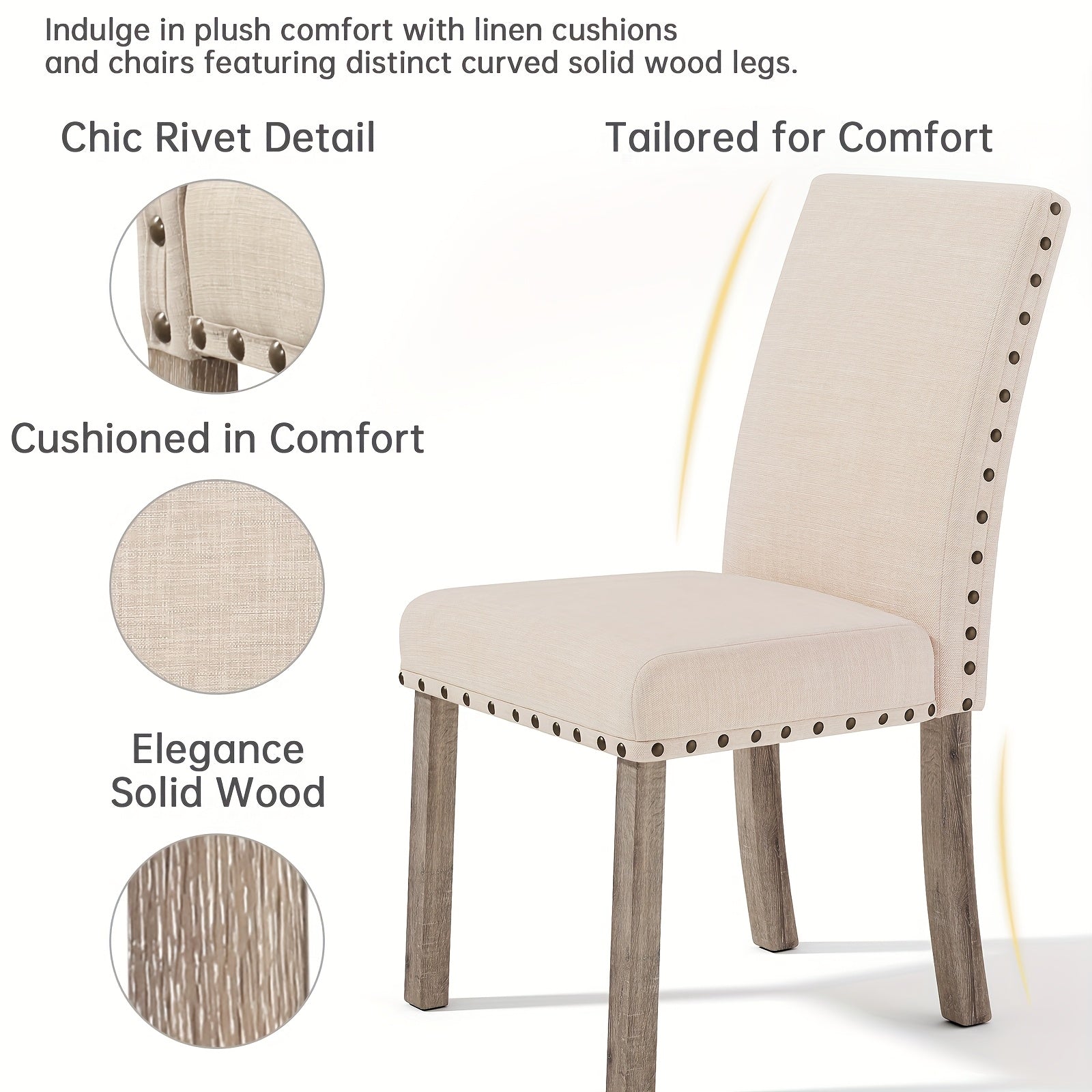 1 Set Morden Fort Farmhouse Dining Table and 4 Upholstered Chairs - Rustic Vintage Hardwood Kitchen Table Set for Family Meals, Memory Foam Cushioned Seating, No Electricity Needed