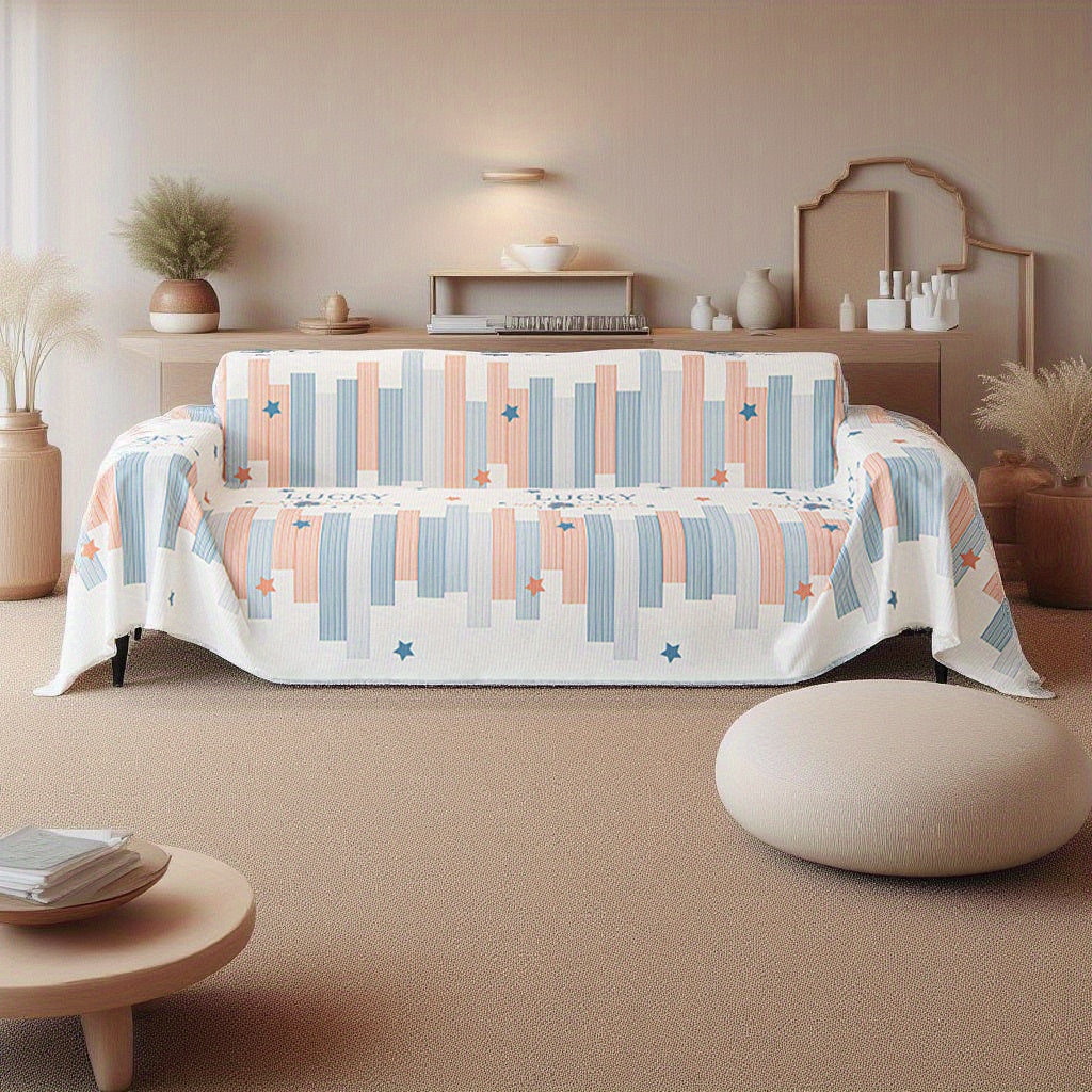 1pc American Waffle Knit Sofa Cover with Tassels - Machine Washable, Dirt And Sofa Cover, Suitable for Living Room And Office Decoration