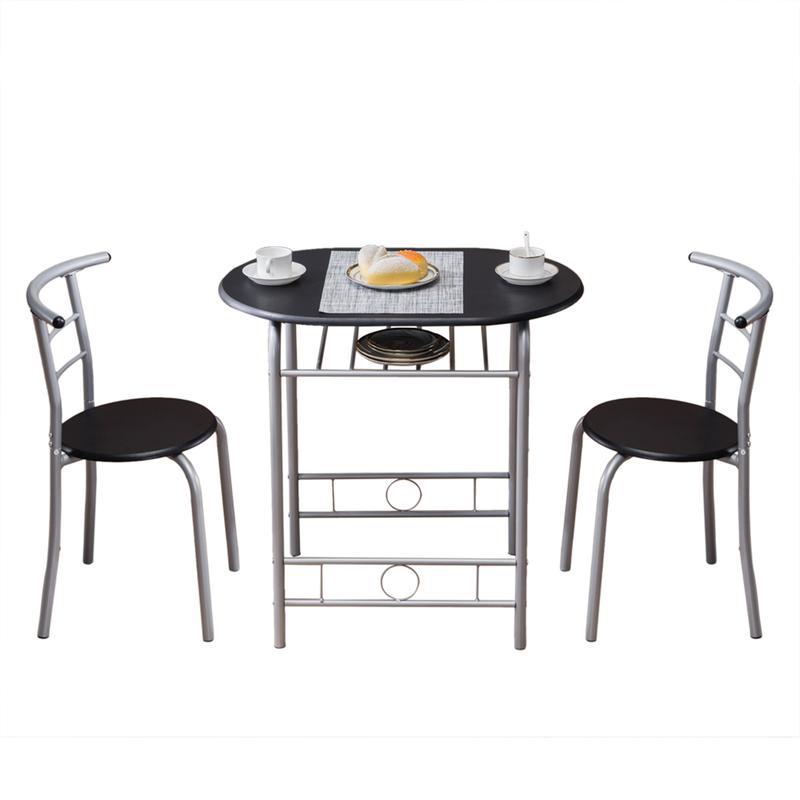 Classic Style 2-Chair Metal Dining Set, Black PVC Table and Chairs, No Wood, Electricity-Free, for Breakfast and Meals