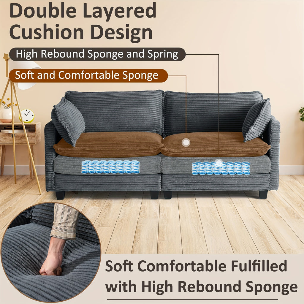 Modular Sectional Sofa, Comfy Cloud Couch Sectional Sofa, Corduroy Sofa Sleeper Deep Seat Sofa With Throw Pillows For Living Room