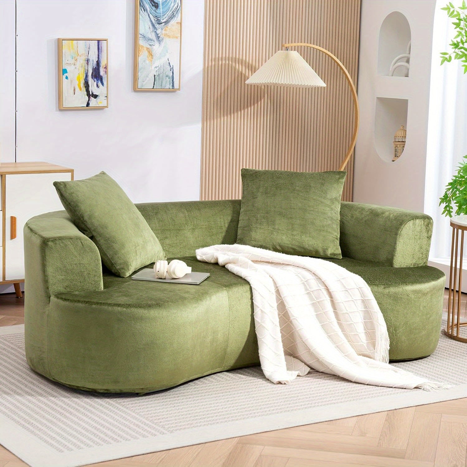Green U-Shape Cloud Couch, Compression Sofas For Living Room, Chenille Fabric Memory Foam Sofa No Assembly Required