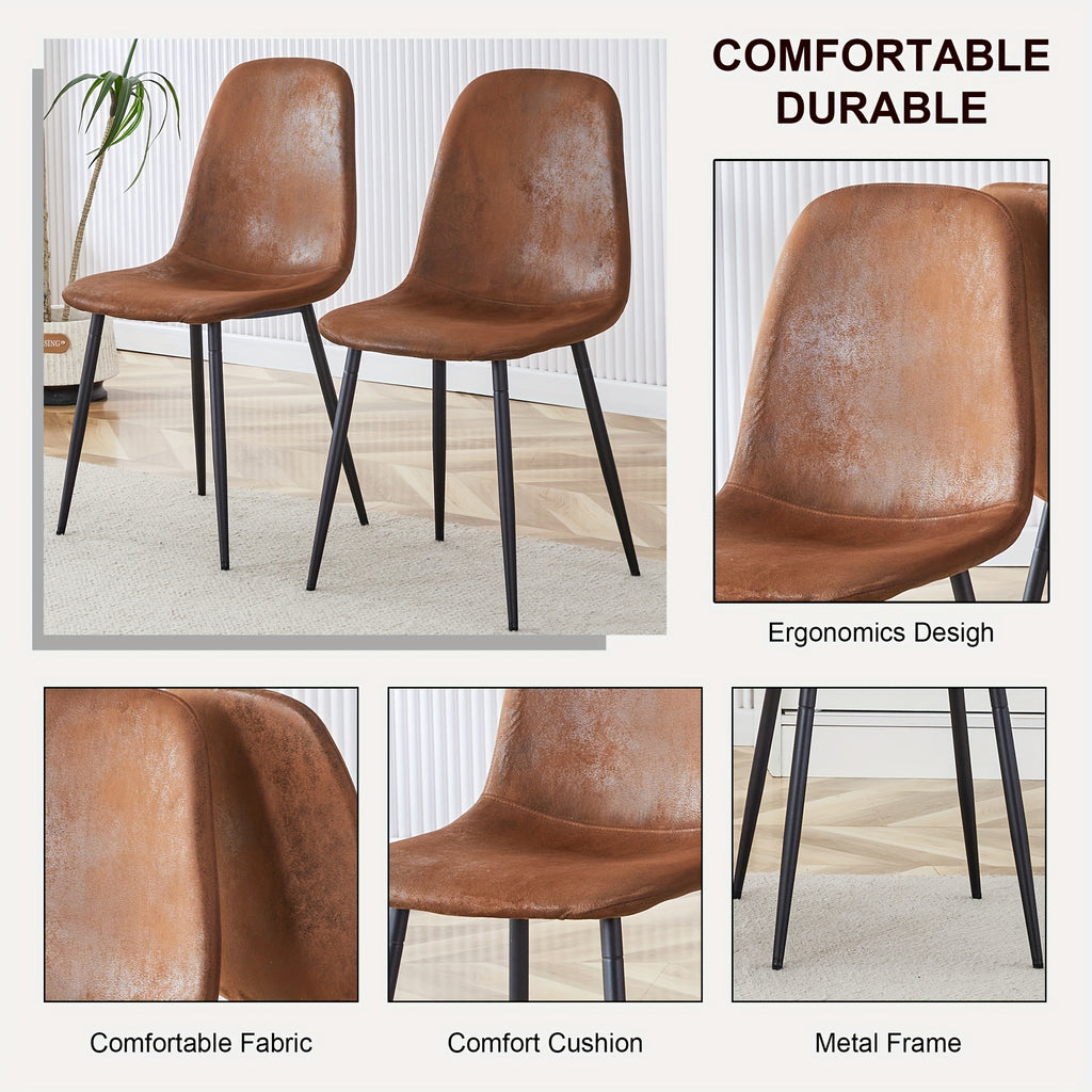 Dining Table Set, Kitchen Table And Chairs Set Of 4, Rustic Brown Table Top Breakfast Table Dining Side Chairs for Kitchen Dining Room, Modern Accent 4 Dining Chairs with Soft Linen Fabric Cushions. Furniture for Home