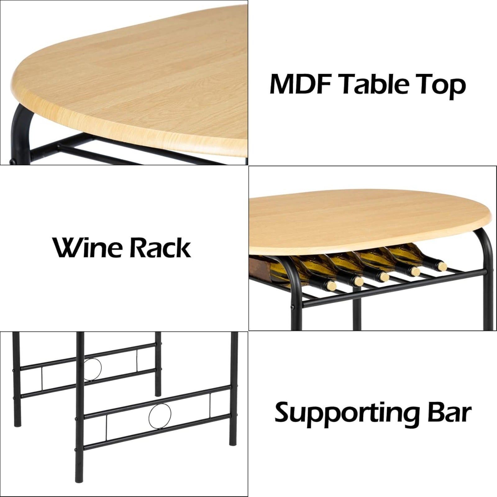 Bonnlo Minimalist 3-Piece Iron Dining Set for 2, Wooden Table and 2 Chairs Ideal for Small Kitchen, Dining Room, Apartment, Balcony & Coffee Nook, Breakfast & Negotiation Table with Storage Shelf, Metal Frame