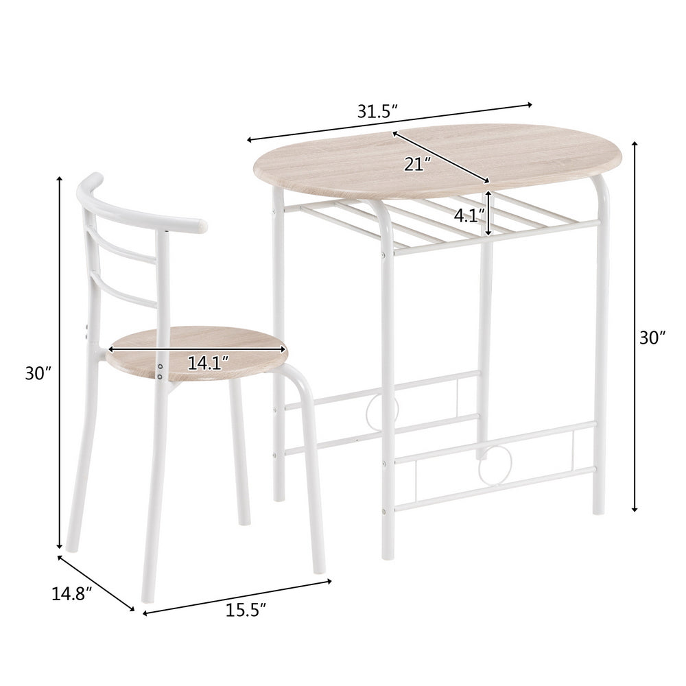 3-piece Dining Table Set, Small Dining Table and Chairs, Breakfast Table and Chair Set for Small Kitchen, Studio, Living Room, Bedroom, Oval Tabletop