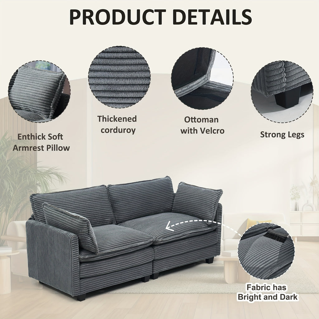 Modular Sectional Sofa, Comfy Cloud Couch Sectional Sofa, Corduroy Sofa Sleeper Deep Seat Sofa With Throw Pillows For Living Room