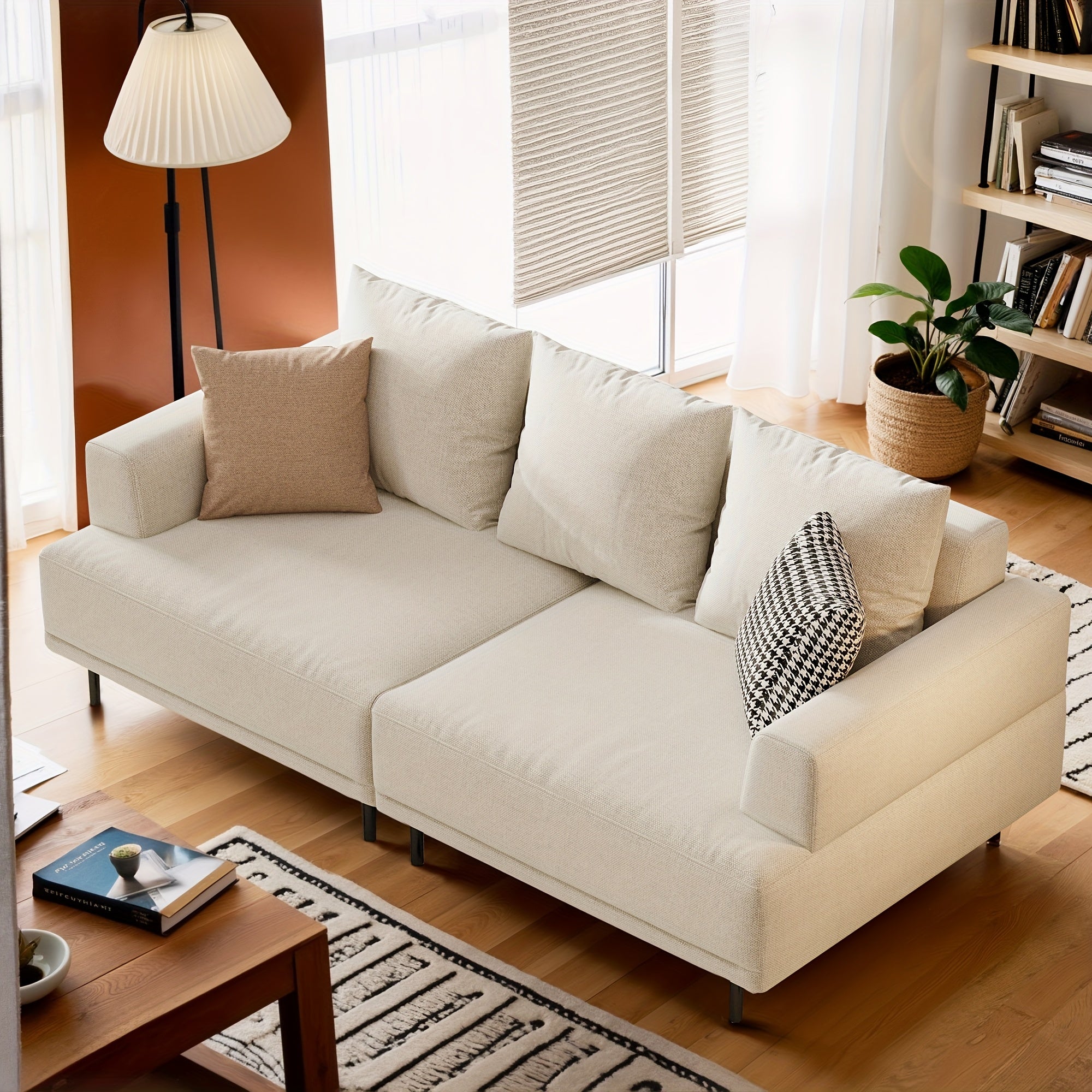 Minimalist Modern Sofa - Hardwood Frame & Neutral-Toned Fabric Couch, Easy Assembly Living Room, Apartment, Office Sofa - Space-Saving Design for Small Spaces & Open Layouts, Couch Furniture, Studio Seating, Soft Cushion Comfort, Durable Construction