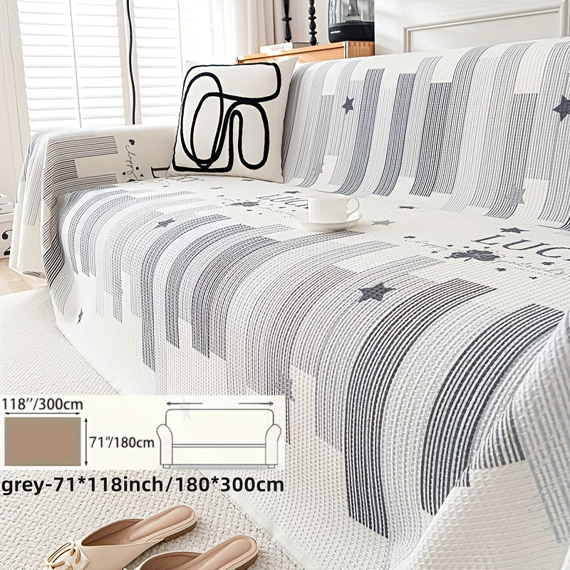 1pc American Waffle Knit Sofa Cover with Tassels - Machine Washable, Dirt And Sofa Cover, Suitable for Living Room And Office Decoration