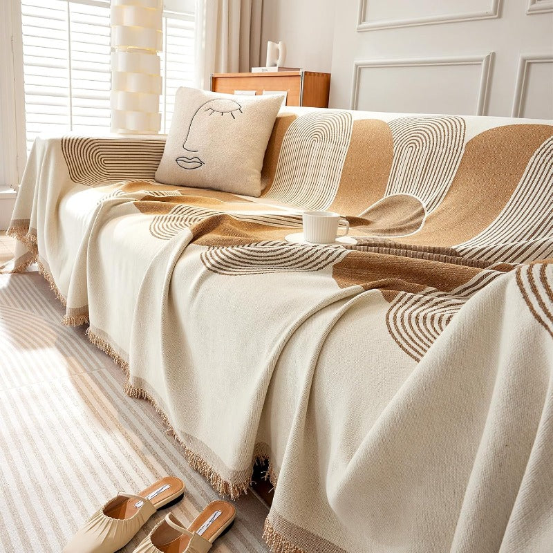 Boho Sofa Covers Reversible Chenille Sectional Couch Covers for 3 Cushion Couch Jacquard Dog Furniture Protector LShaped 71 x 118 2 Khaki Tassel