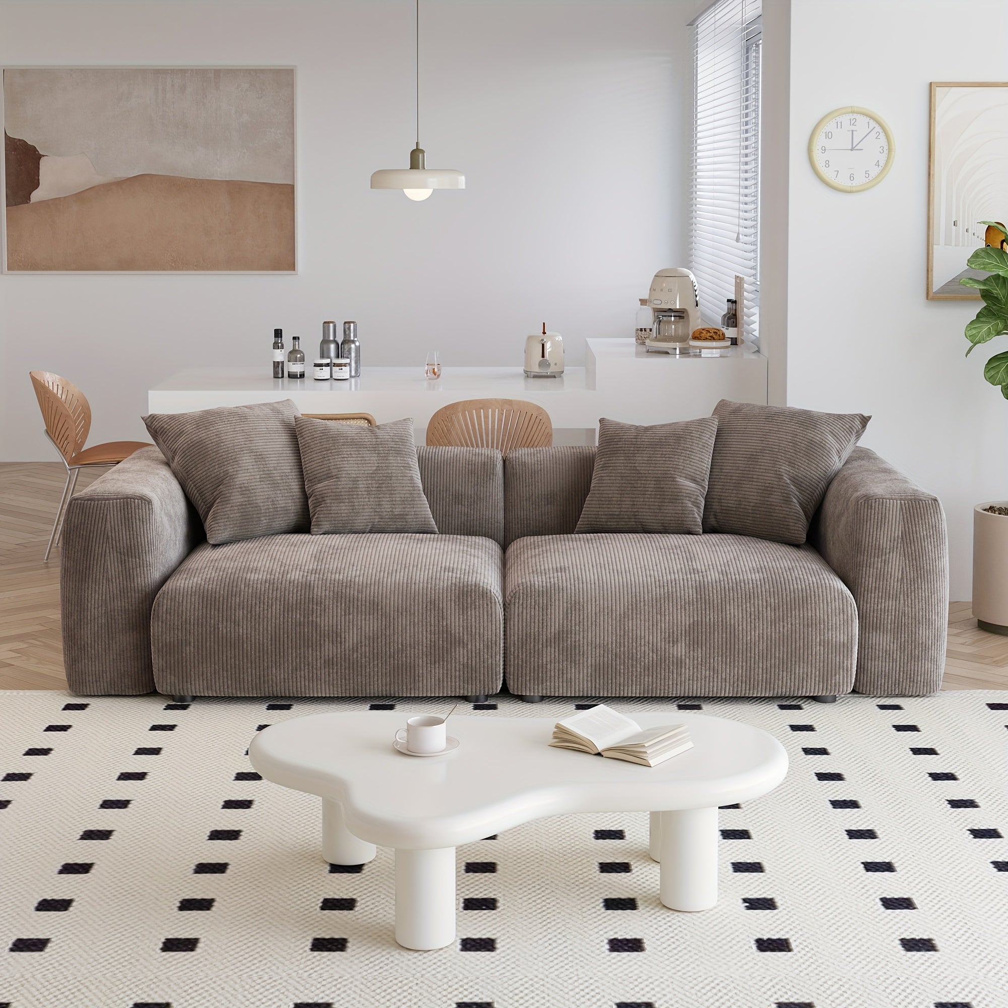 Modular Sectional Sofa, 102.36inch Loveseat Sofa, Corduroy Fabric Upholstered Couch with 4 Pillows