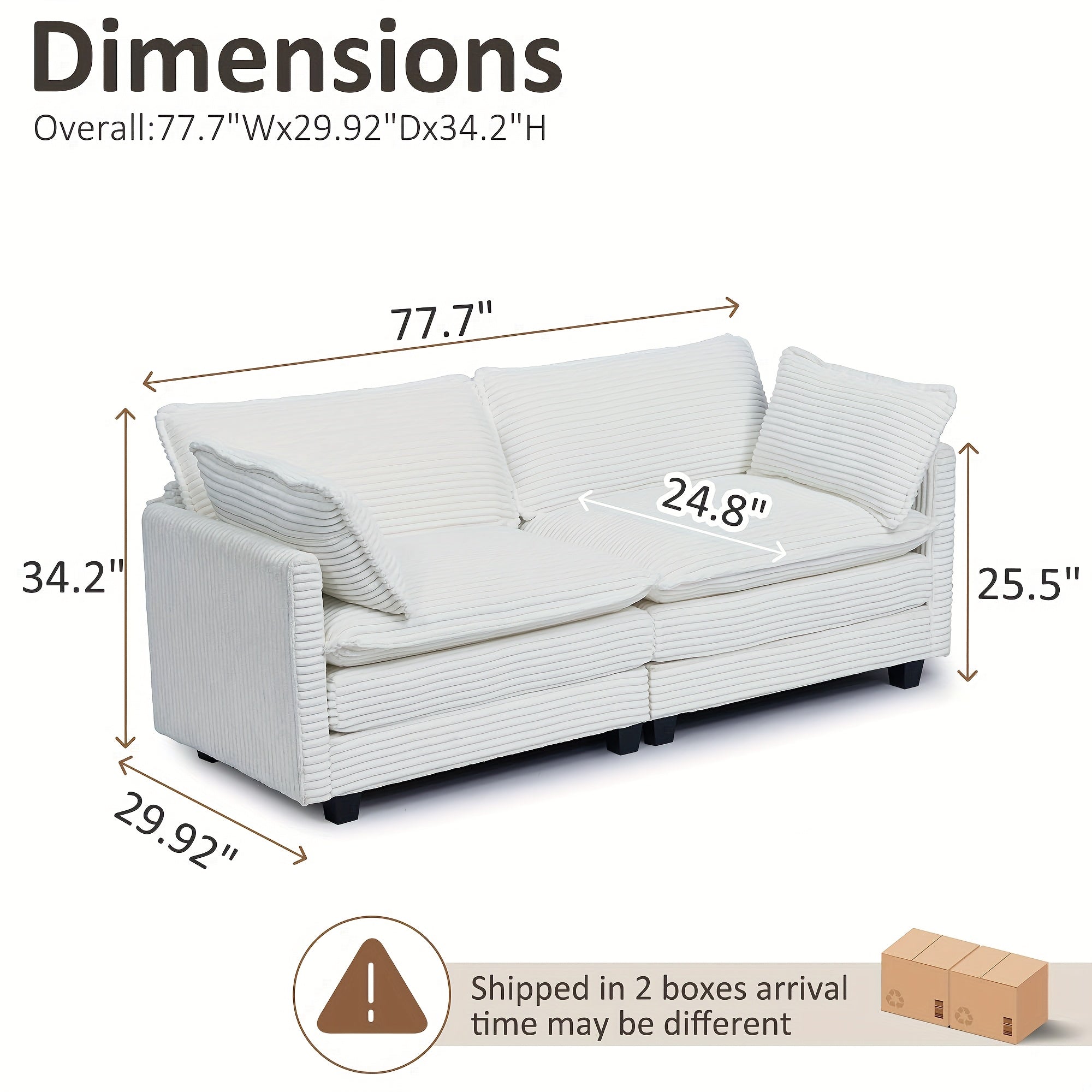 Modular Sectional Sofa, Comfy Cloud Couch Sectional Sofa, Corduroy Sofa Sleeper Deep Seat Sofa With Throw Pillows For Living Room