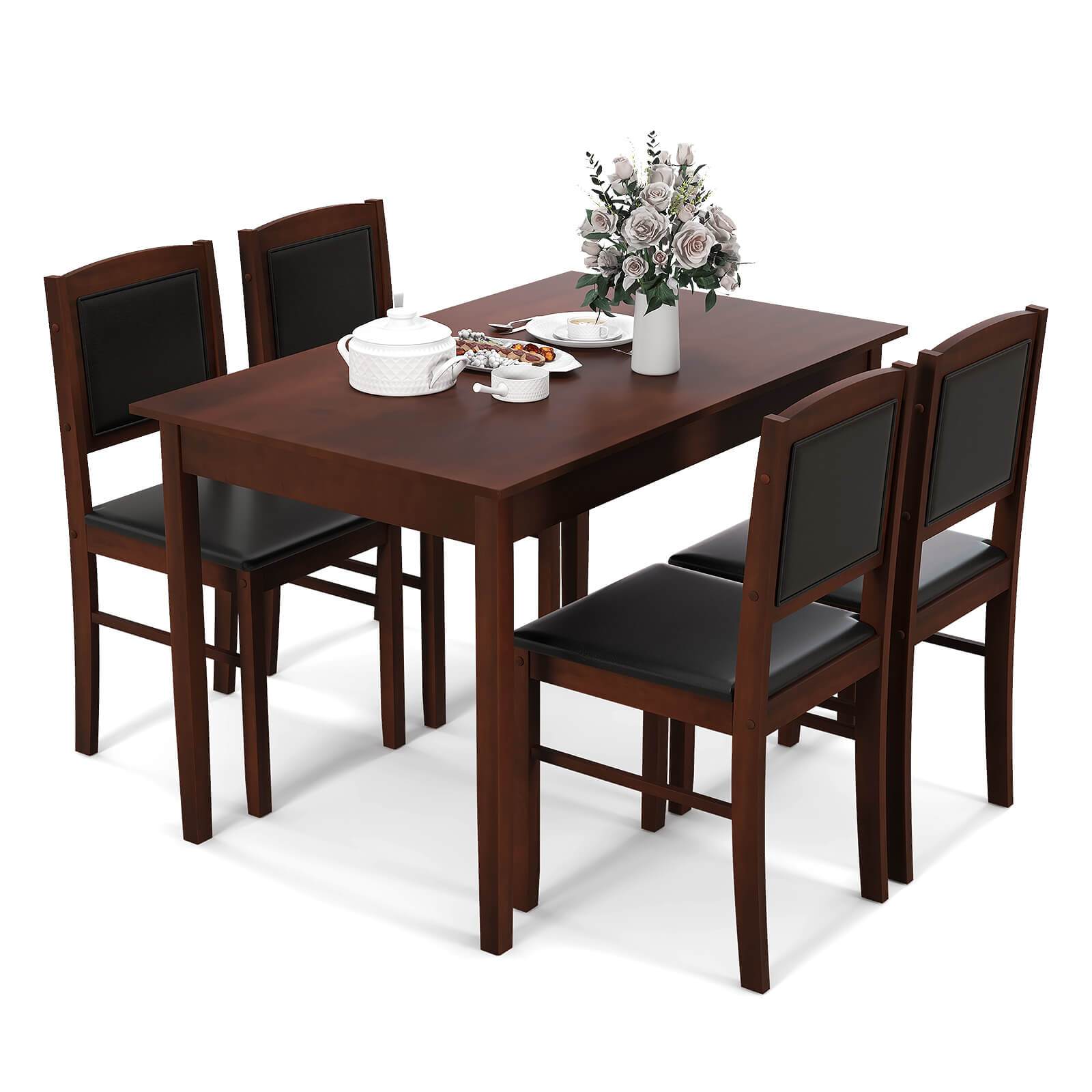 5pcs Modern Farmhouse Dining Set - Hardwood Rectangular Table with 4 Upholstered Chairs, Padded Seat & Backrest, Space-Efficient Design for Small Dining Rooms, Apartment & Home Use Without Electricity