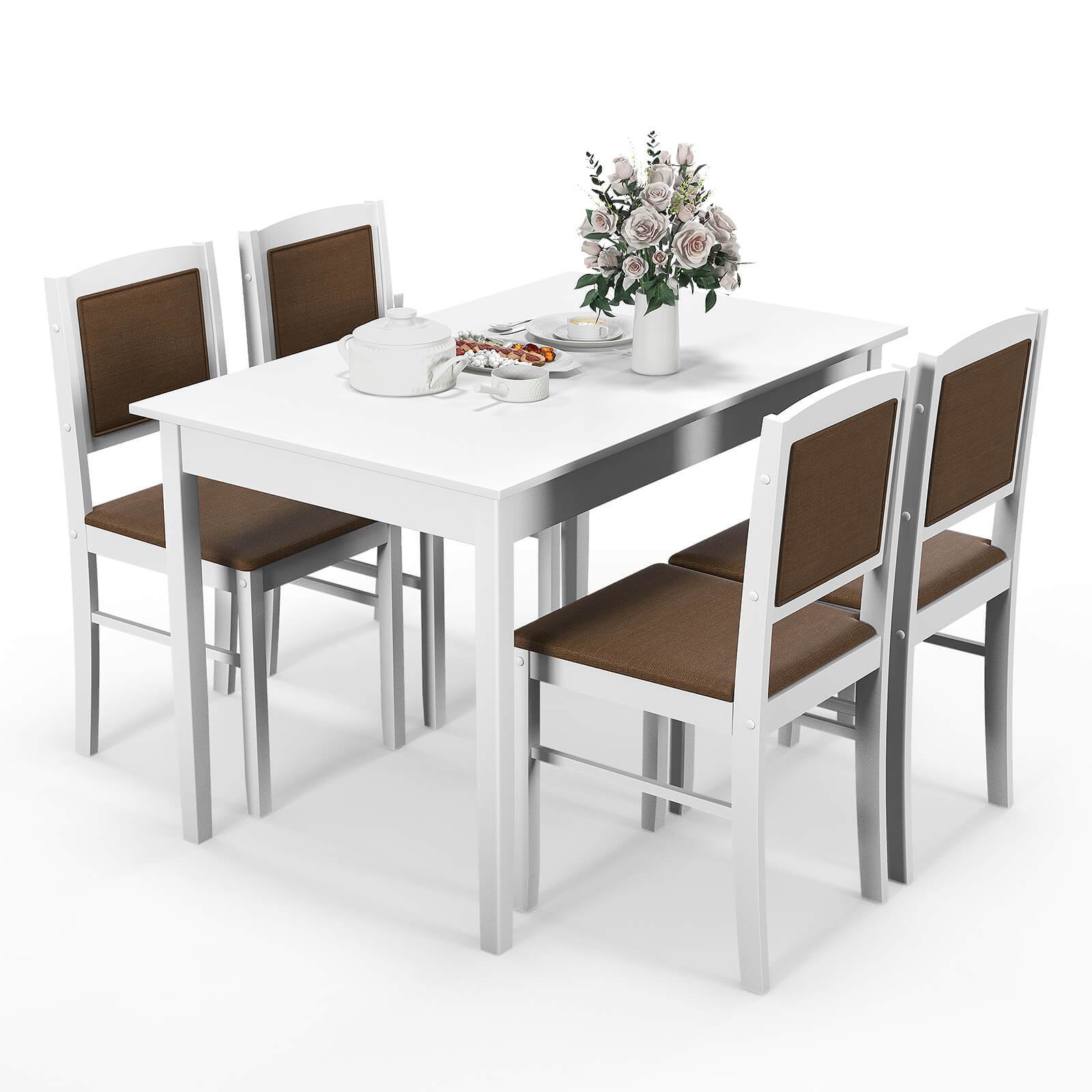 5pcs Modern Farmhouse Dining Set - Hardwood Rectangular Table with 4 Upholstered Chairs, Padded Seat & Backrest, Space-Efficient Design for Small Dining Rooms, Apartment & Home Use Without Electricity