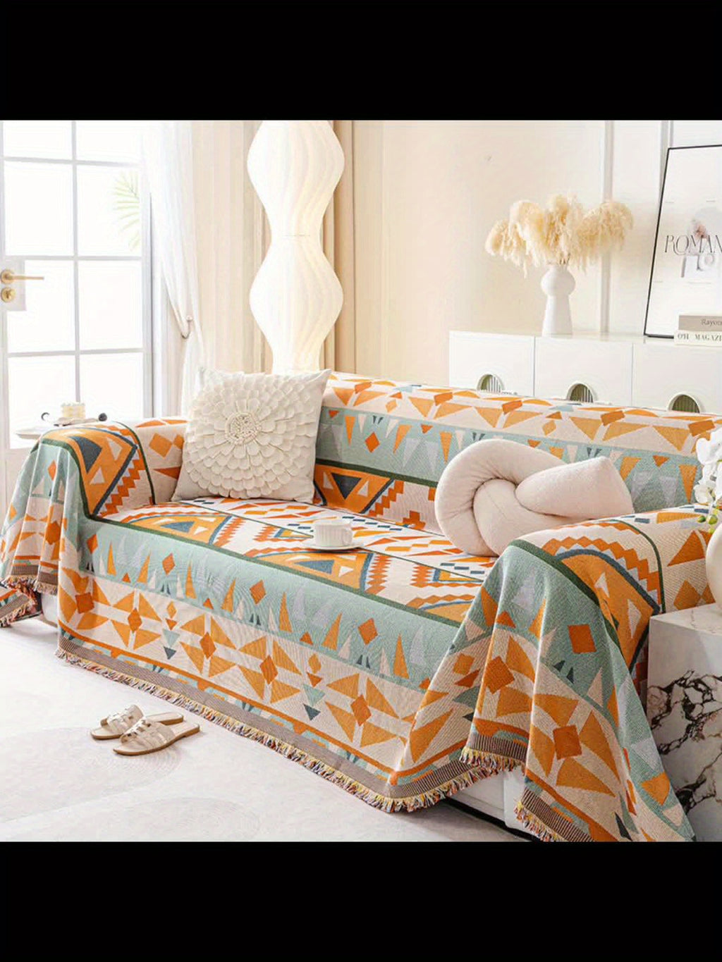 1pc Bohemian Sofa Cover with Tassels - Vibrant Geometric Pattern, Machine Washable, Pet-Friendly Couch Protector Blanket for Single\u002FDouble\u002FTriple\u002FQuadruple Sofas, Home Decor Essential