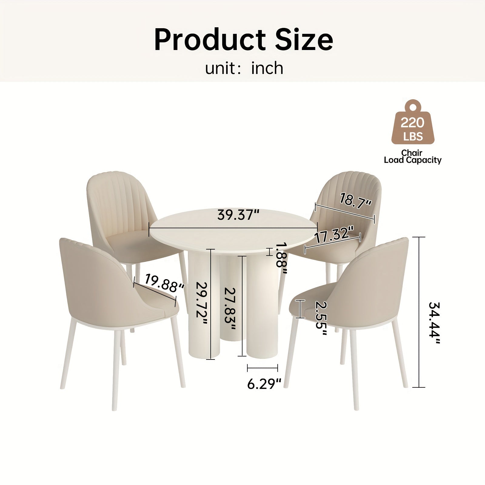 Dining Table And Chair Combination, Circular Kitchen Dining Table With Chairs, Kitchen, Living Room, Bar, Dining Table For 2-4 People, Space Saving, White