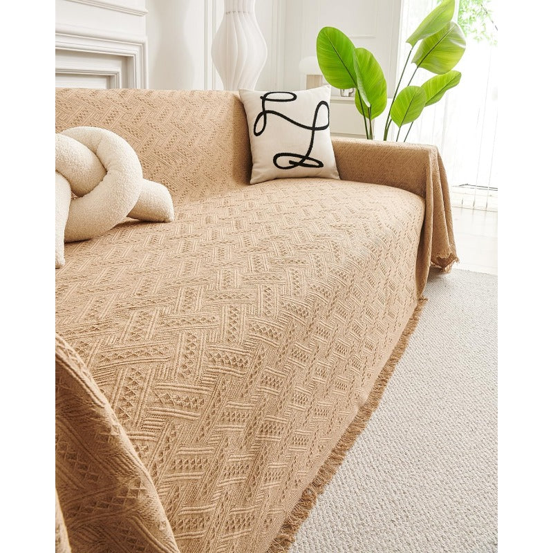 Couch Cover Sheet Blanket Slipcover for 34 Cushion High Backed Backrest Sofa Extra Large Furniture Decor L Shape UShaped Sectional Protector for Cats Dogs Pets Khaki 91 x 134