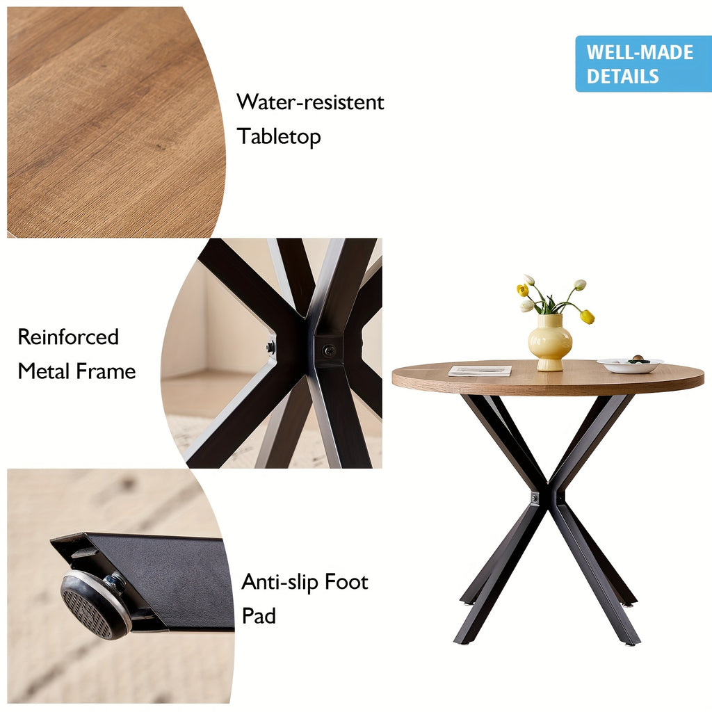 5pcs Round Dining Table Set for 4 - Mid-Century Modern Brown Dinner Table with 4 Chairs, Coffee Table & Chairs with Metal Legs Soft Cushion for Kitchen Dining Room, Apartment