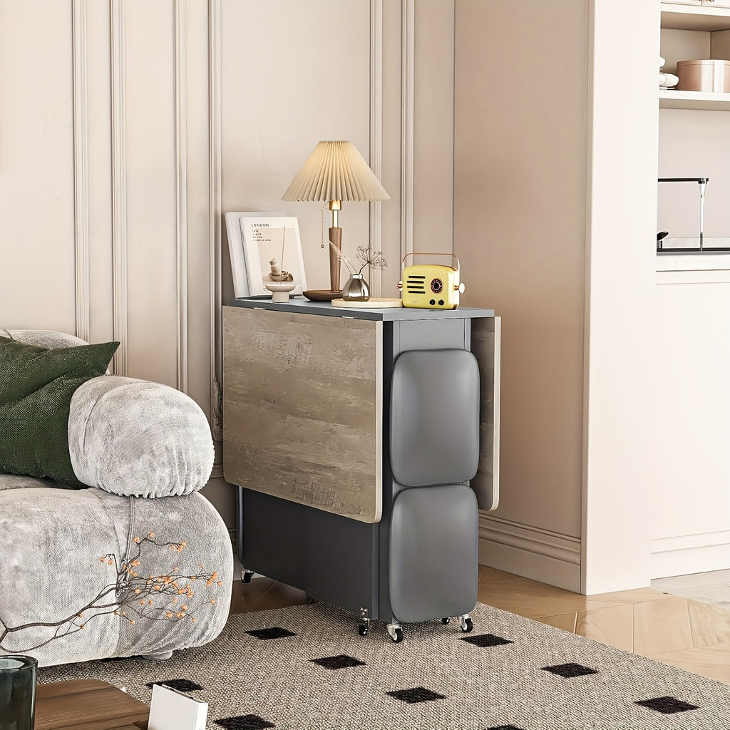 Dining Room Table And Chairs Set For 4, Modern 5pcs Dining Table Set With 2-Tier Storage Cabinet Foldable Dining Table & 4 Faux Leather Square Chairs, Space-Saving Kitchen Dining Table Set For Kitchen, Dining Room