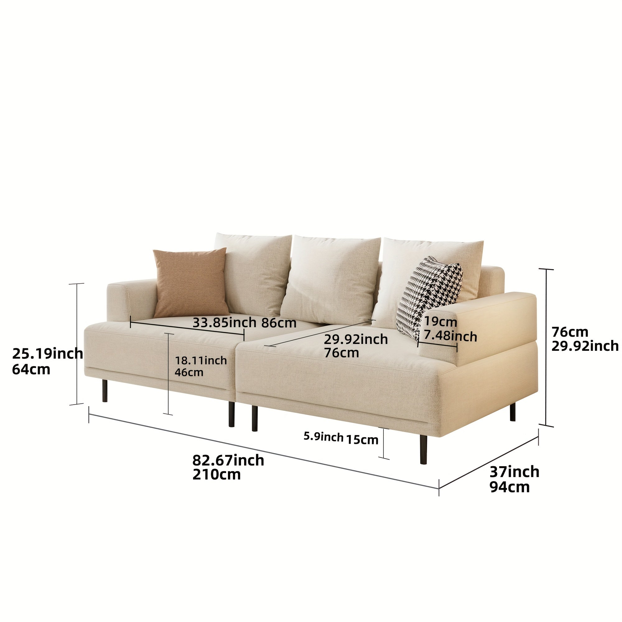 Minimalist Modern Sofa - Hardwood Frame & Neutral-Toned Fabric Couch, Easy Assembly Living Room, Apartment, Office Sofa - Space-Saving Design for Small Spaces & Open Layouts, Couch Furniture, Studio Seating, Soft Cushion Comfort, Durable Construction
