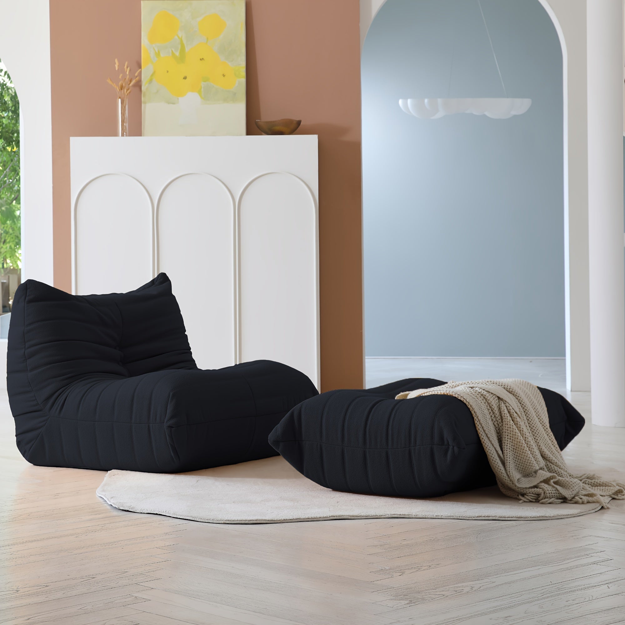 Single Seat with Ottoman for Fireside, Lazy Floor Sofa, Modern Loveseat, Tatami Sofa, Corner Relaxation Couch for Living Room, Bedroom, Salon, Or Office.