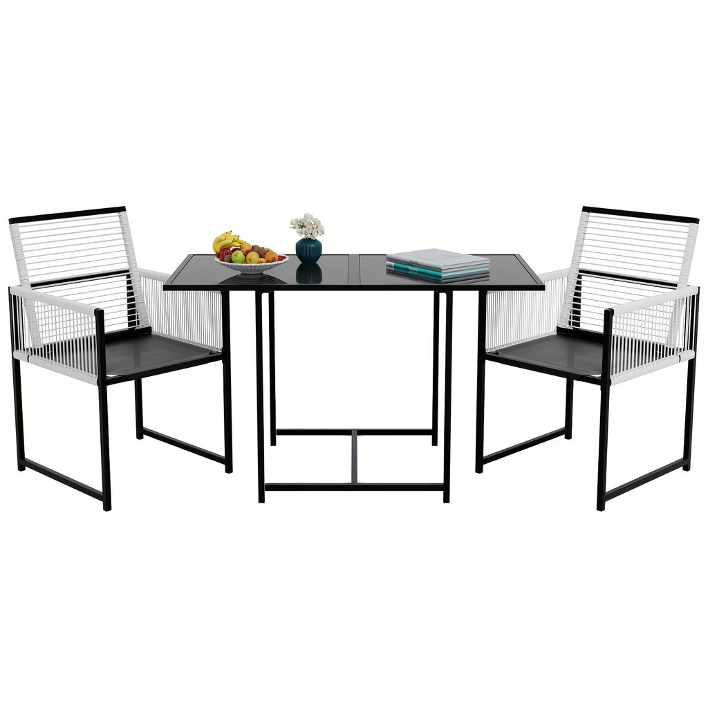 3pcs Rattan Patio Dining Set with Rectangle Table 3 -Piece Black Rattan Patio Dining Set Steel Rectangle Table with 2 Stationary Chairs