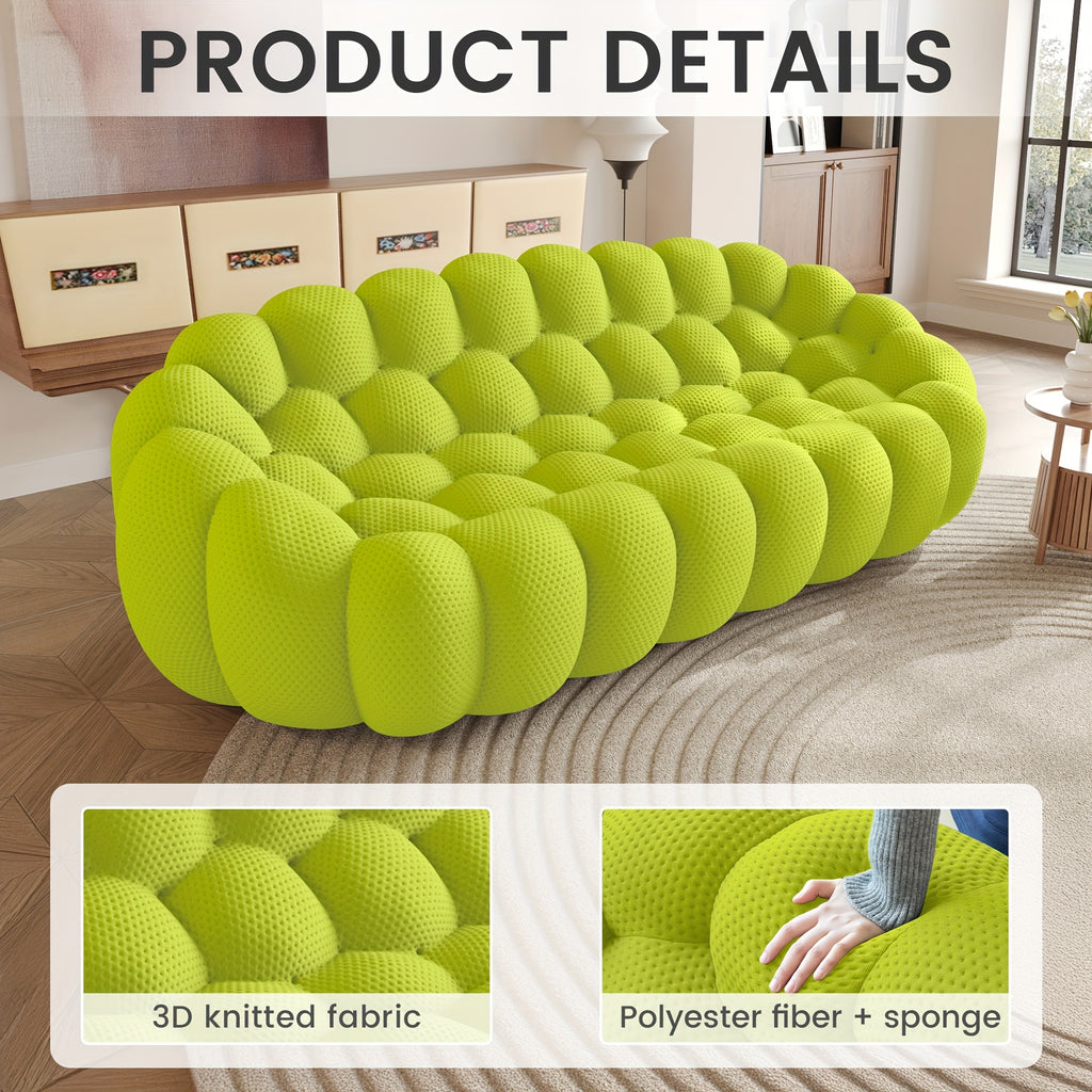98'' Modern Upholstered Curved Sofa, 3 Seater Mesh Fabric Floor Sofa, 3D Honeycomb Shape Curved Couch for Living Room