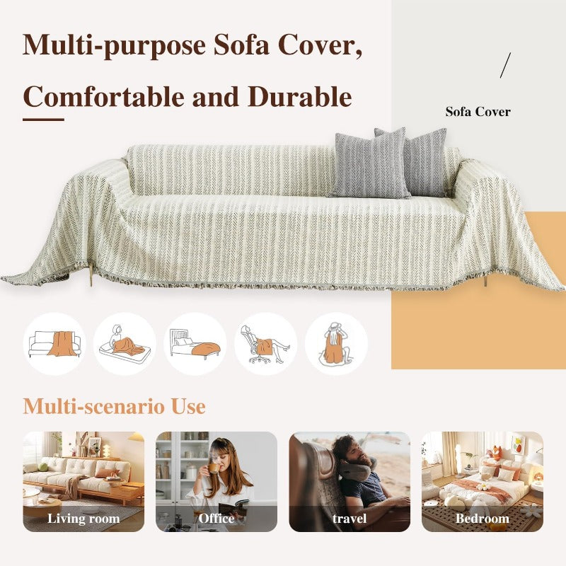 Sofa Cover Washable Soft Thicken Chenille Couch Cover with TasselWaterproof Sofa Slipcovers for 2 Cushion Couch Loveseat Futon Couch Furniture Protector PetFriendly Beige 71x102