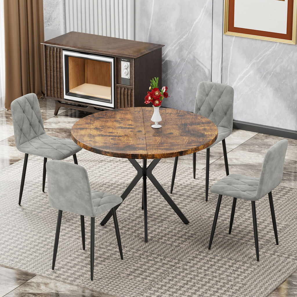 Round Dining Table Set for 4, 39 Inch Circle Dining Room Table with 4 Upholstered Chairs for 4 People, Mid Century Modern Round Kitchen Table and Chairs Set of 4 for Home Kitchen Dining Room Leisure Area (Brown Table + 4 Chairs)