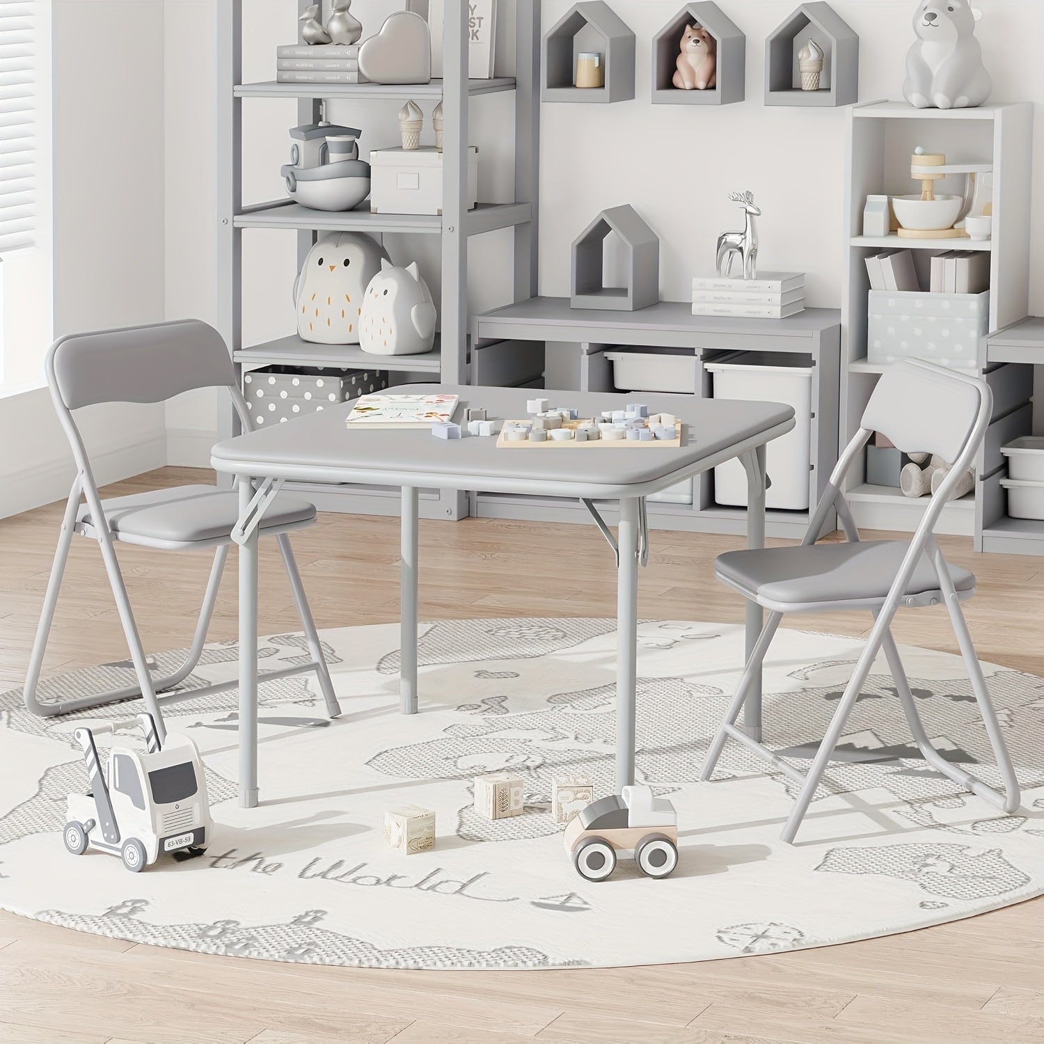 3pcs Folding Square Table And Chair Set, Featuring A Portable Table And Chairs with Ssoft Pu Cushions. No Assembly Is Required, Perfect for Eating, Reading, And Playing