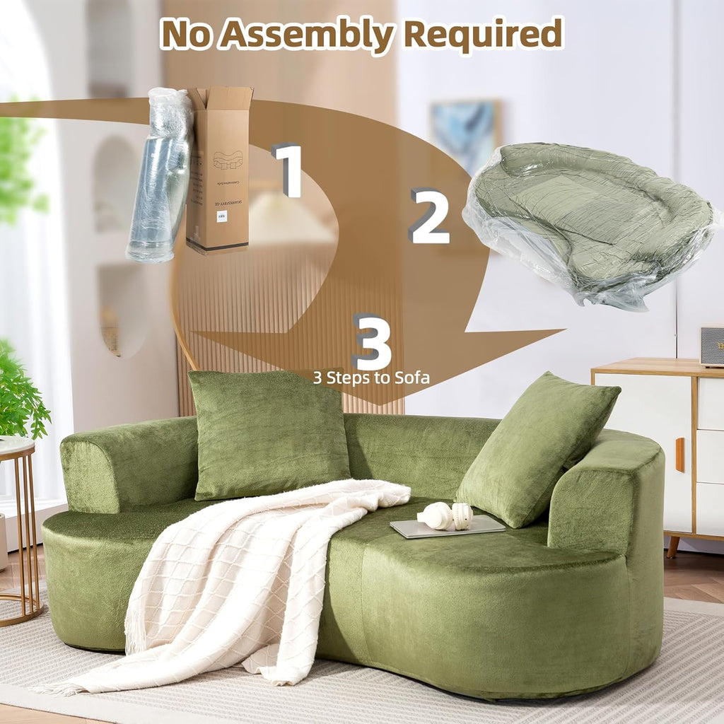 Green U-Shape Cloud Couch, Compression Sofas For Living Room, Chenille Fabric Memory Foam Sofa No Assembly Required
