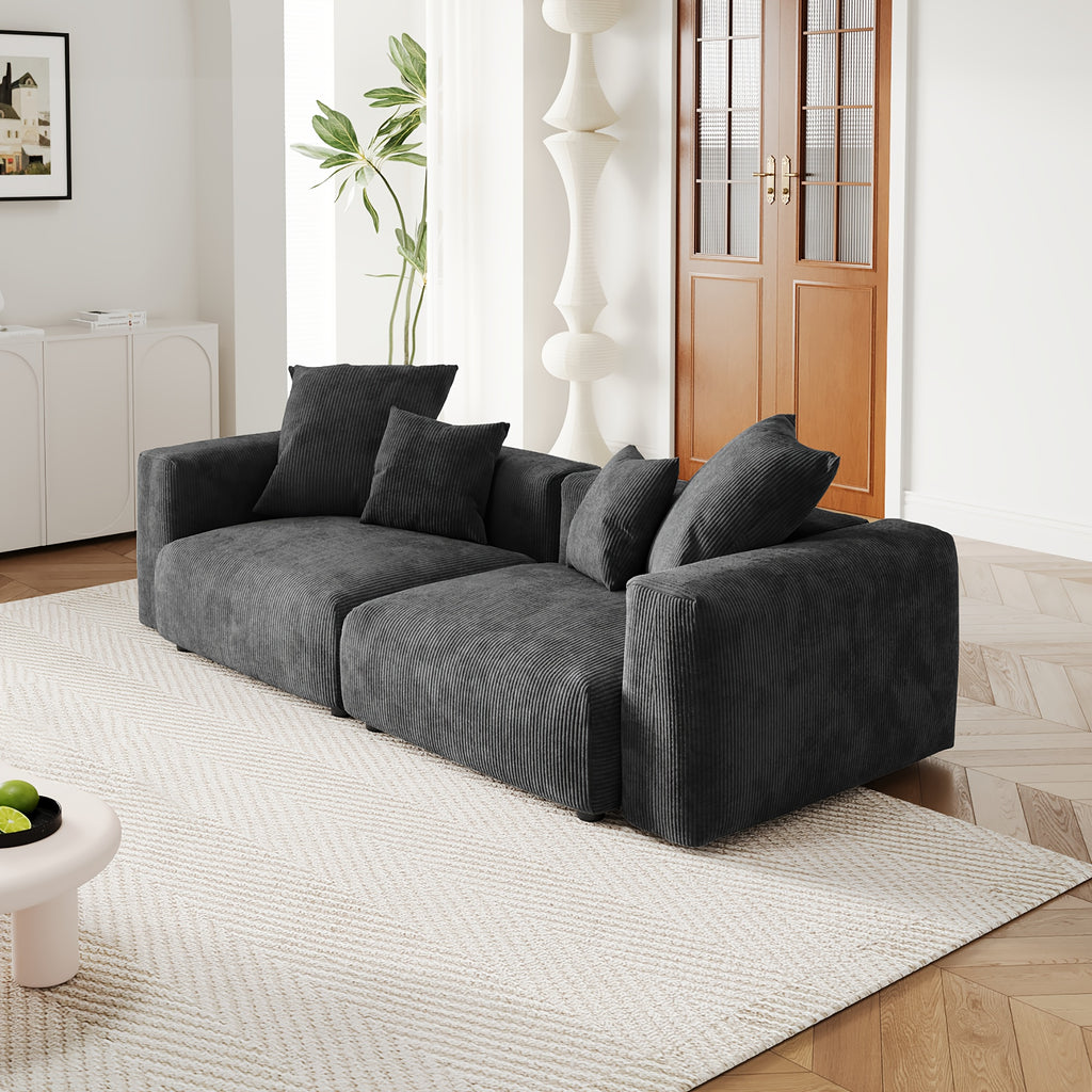 Modular Sectional Sofa, 102.36inch Loveseat Sofa, Corduroy Fabric Upholstered Couch with 4 Pillows