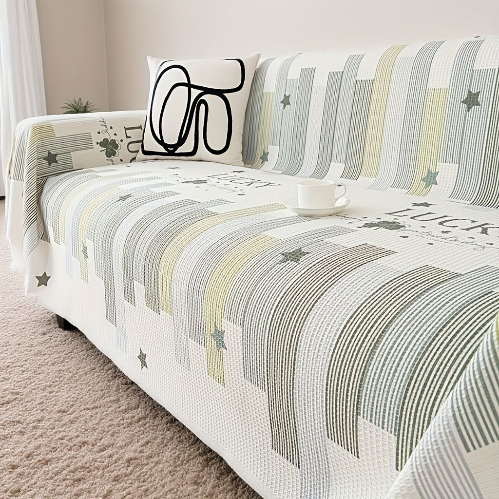 1pc American Waffle Knit Sofa Cover with Tassels - Machine Washable, Dirt And Sofa Cover, Suitable for Living Room And Office Decoration