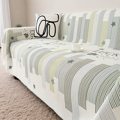 1pc American Waffle Knit Sofa Cover with Tassels - Machine Washable, Dirt And Sofa Cover, Suitable for Living Room And Office Decoration