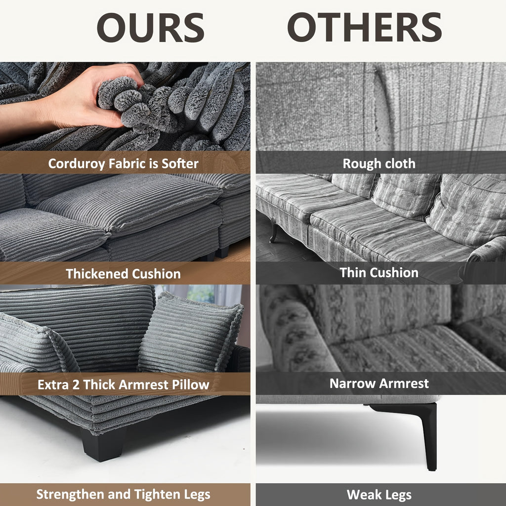 Modular Sectional Sofa, Comfy Cloud Couch Sectional Sofa, Corduroy Sofa Sleeper Deep Seat Sofa With Throw Pillows For Living Room