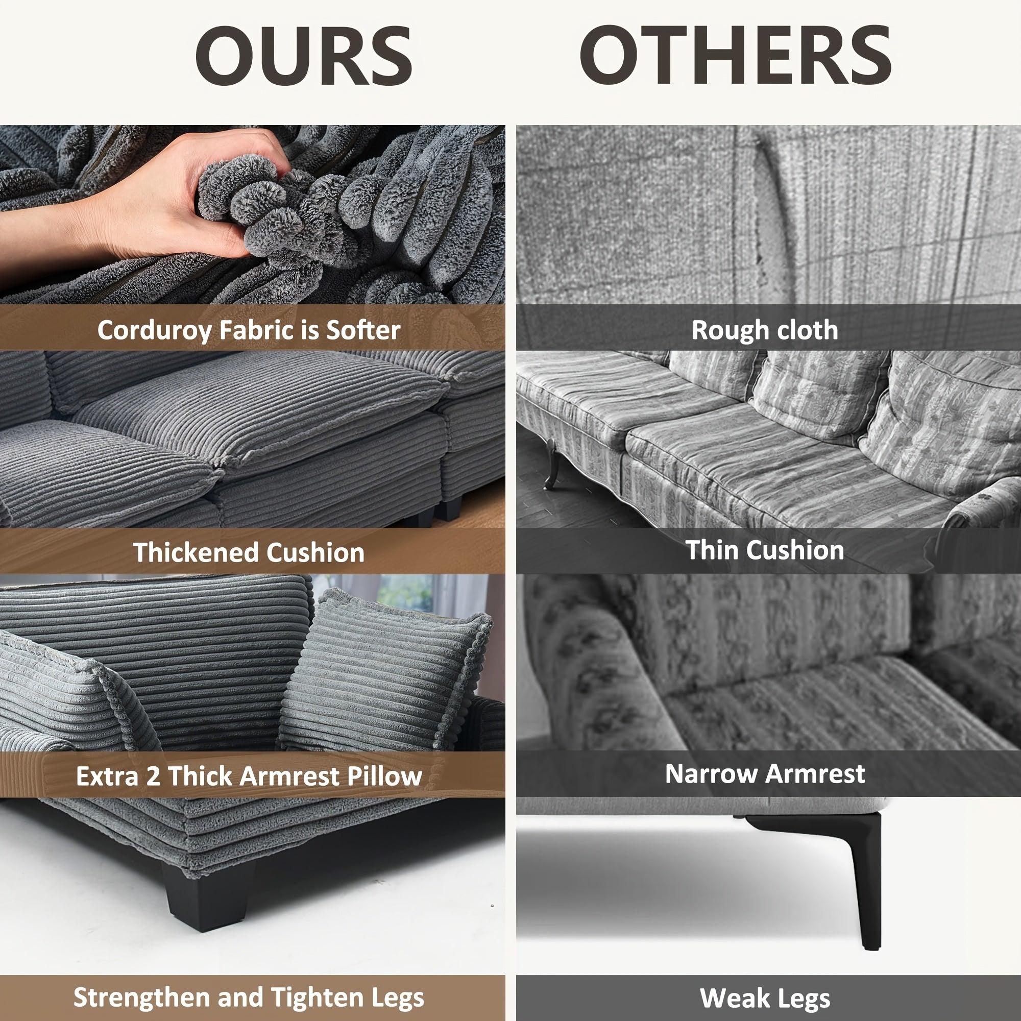 Modular Sectional Sofa, Comfy Cloud Couch Sectional Sofa, Corduroy Sofa Sleeper Deep Seat Sofa With Throw Pillows For Living Room