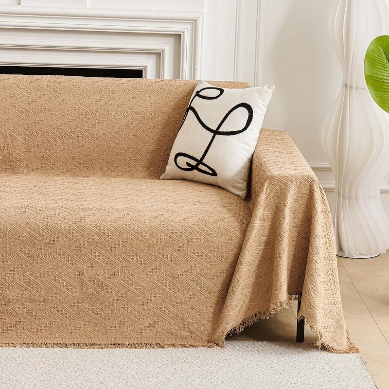 Couch Cover Sheet Blanket Slipcover for 34 Cushion High Backed Backrest Sofa Extra Large Furniture Decor L Shape UShaped Sectional Protector for Cats Dogs Pets Khaki 91 x 134