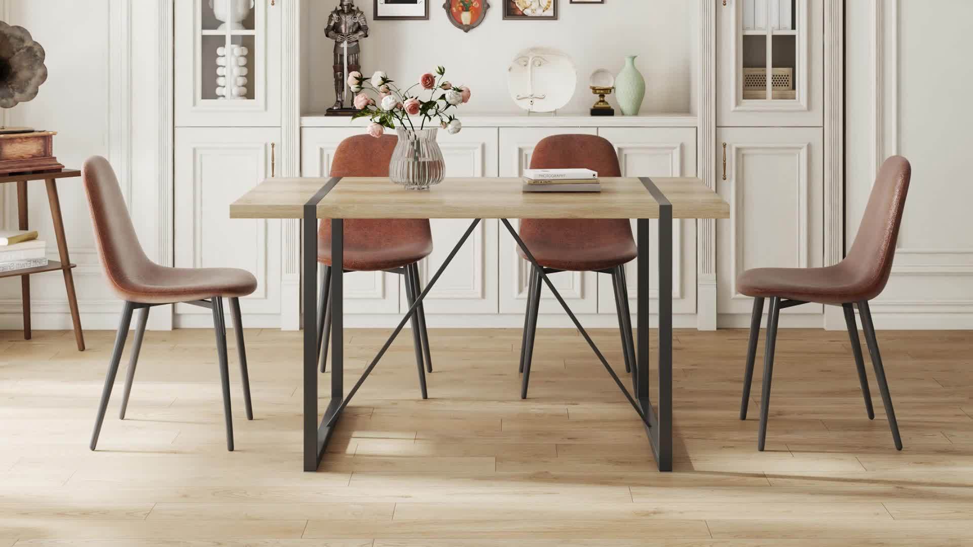 Dining Table Set, Kitchen Table And Chairs Set Of 4, Rustic Brown Table Top Breakfast Table Dining Side Chairs for Kitchen Dining Room, Modern Accent 4 Dining Chairs with Soft Linen Fabric Cushions. Furniture for Home