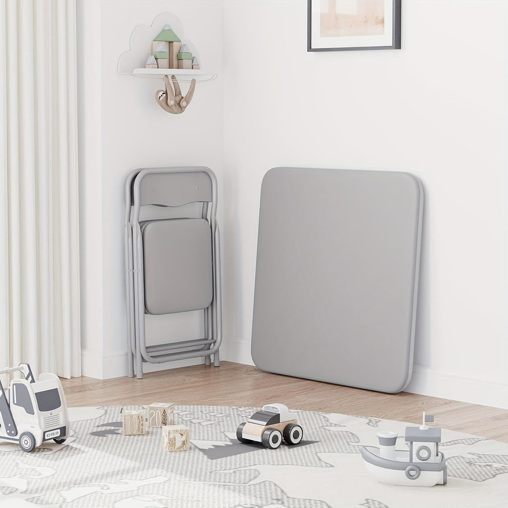 3pcs Folding Square Table And Chair Set, Featuring A Portable Table And Chairs with Ssoft Pu Cushions. No Assembly Is Required, Perfect for Eating, Reading, And Playing