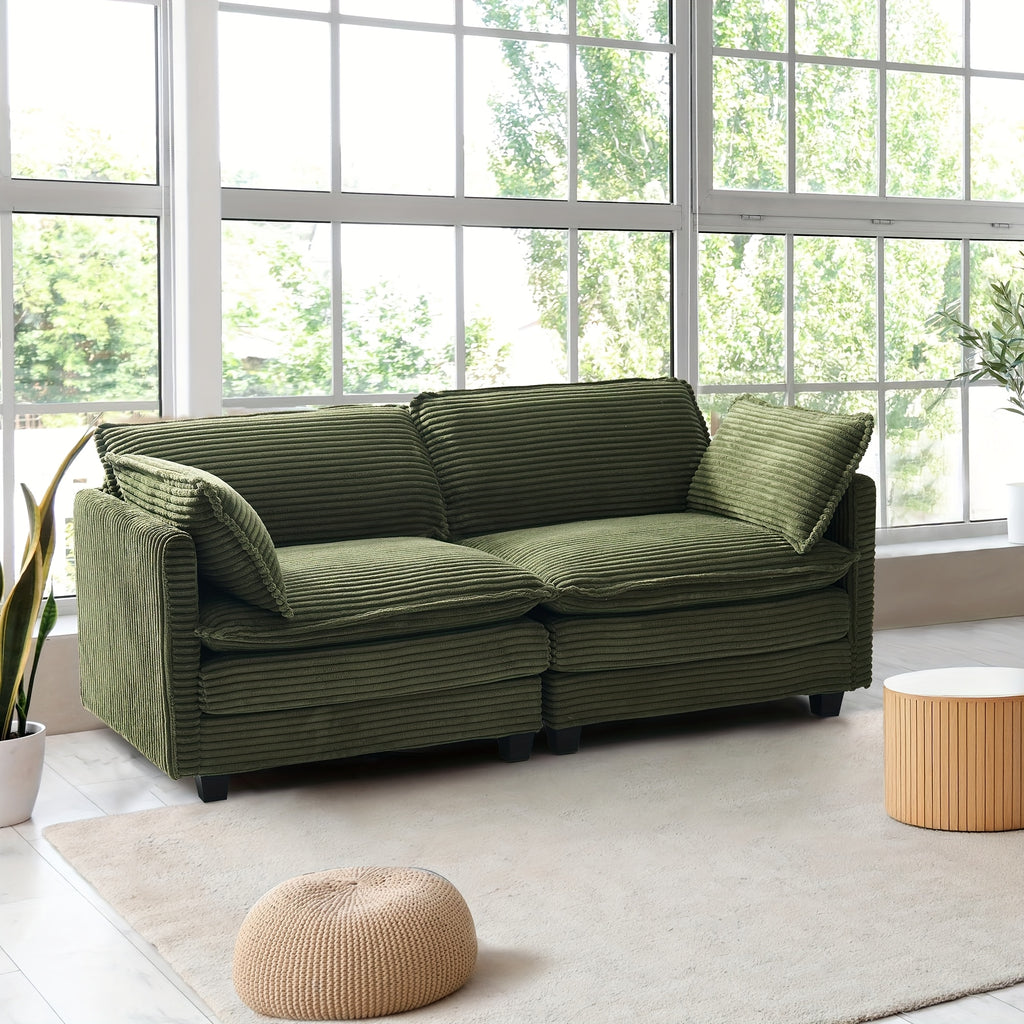 Modular Sectional Sofa, Comfy Cloud Couch Sectional Sofa, Corduroy Sofa Sleeper Deep Seat Sofa With Throw Pillows For Living Room