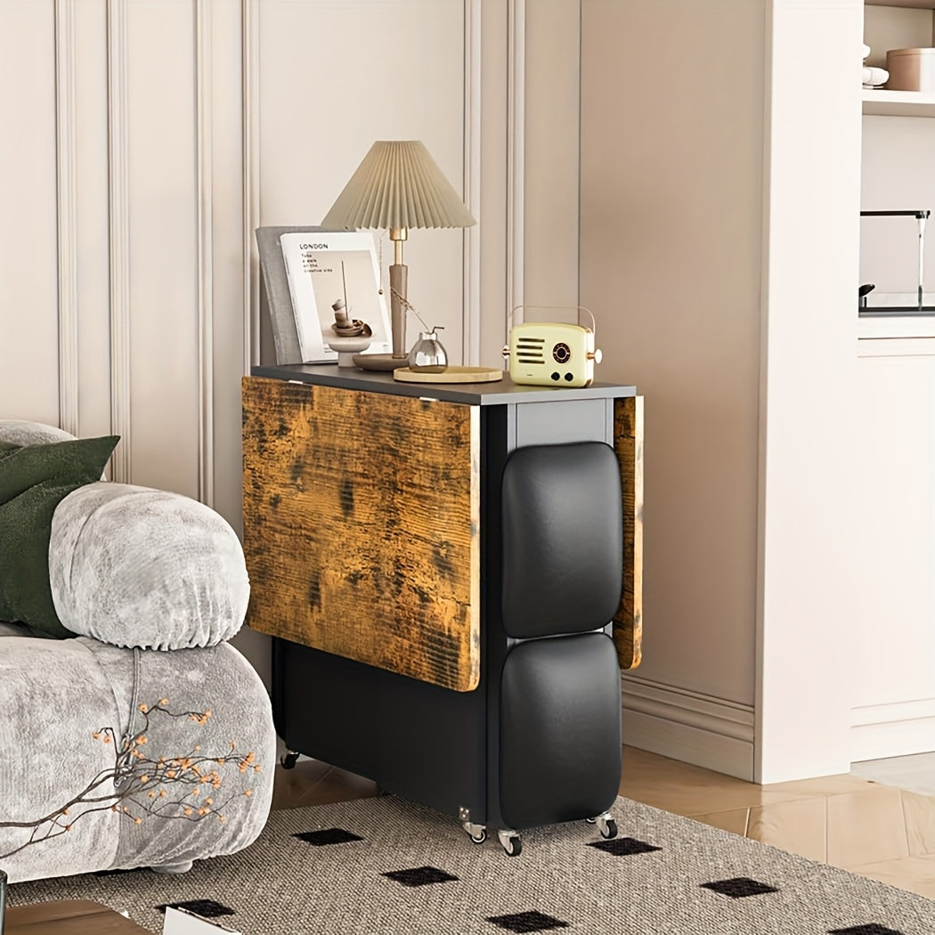 Dining Room Table And Chairs Set For 4, Modern 5pcs Dining Table Set With 2-Tier Storage Cabinet Foldable Dining Table & 4 Faux Leather Square Chairs, Space-Saving Kitchen Dining Table Set For Kitchen, Dining Room