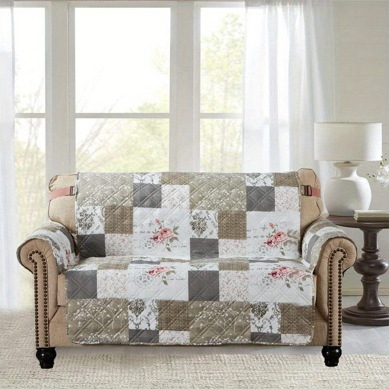 Non-Slip Sofa Slipcover with Elastic Strap - Roses and Toile Loveseat Cushion Protector, Fits up to 54\