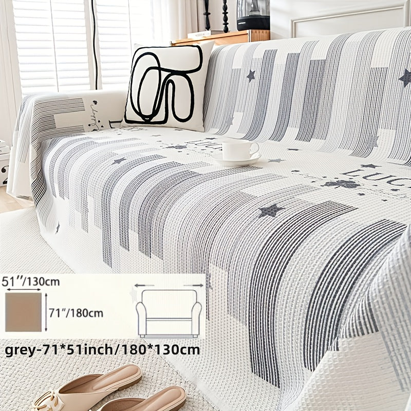 1pc American Waffle Knit Sofa Cover with Tassels - Machine Washable, Dirt And Sofa Cover, Suitable for Living Room And Office Decoration