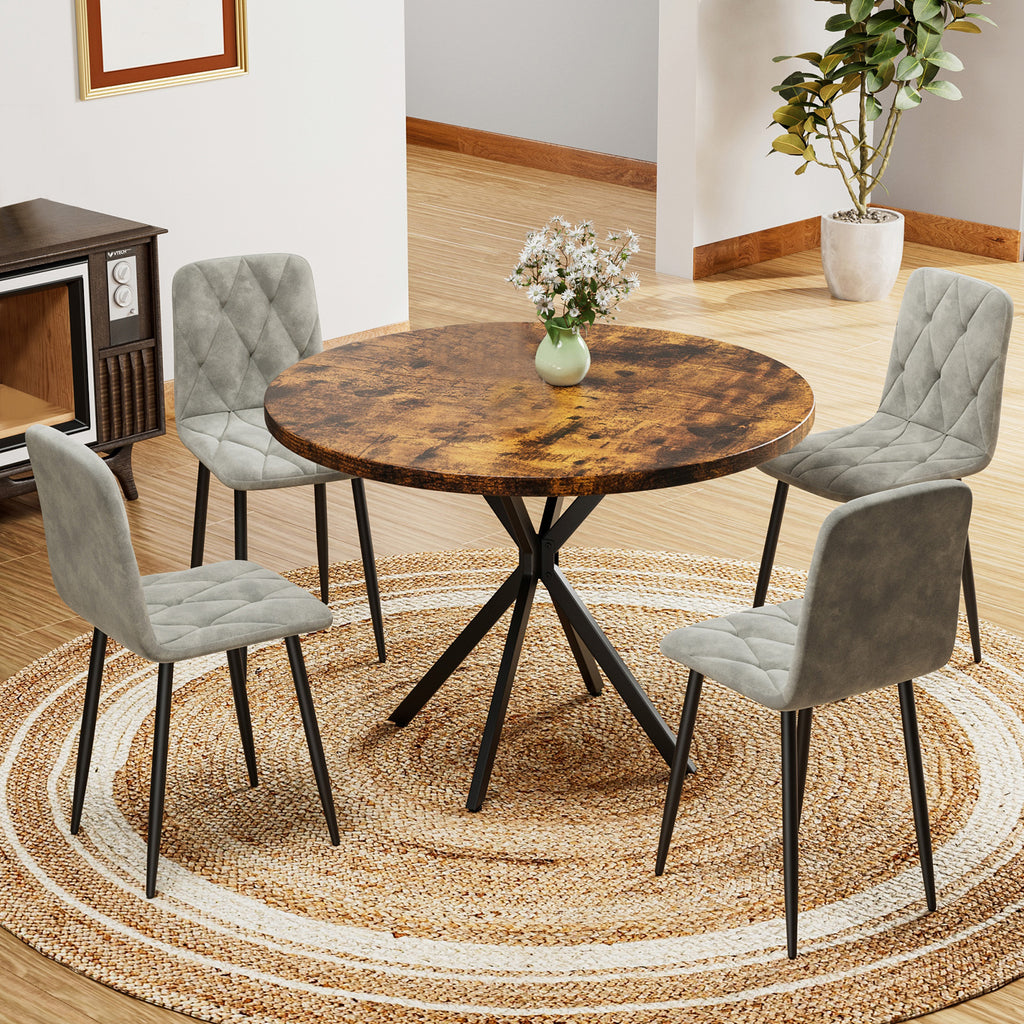 Round Dining Table Set for 4, 39 Inch Circle Dining Room Table with 4 Upholstered Chairs for 4 People, Mid Century Modern Round Kitchen Table and Chairs Set of 4 for Home Kitchen Dining Room Leisure Area (Brown Table + 4 Chairs)