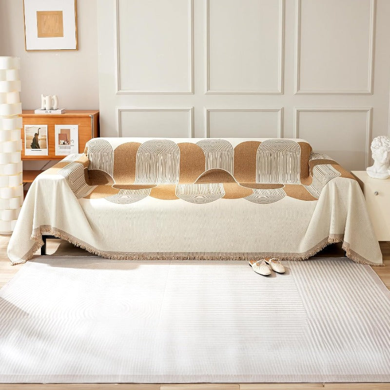 Boho Sofa Covers Reversible Chenille Sectional Couch Covers for 3 Cushion Couch Jacquard Dog Furniture Protector LShaped 71 x 118 2 Khaki Tassel