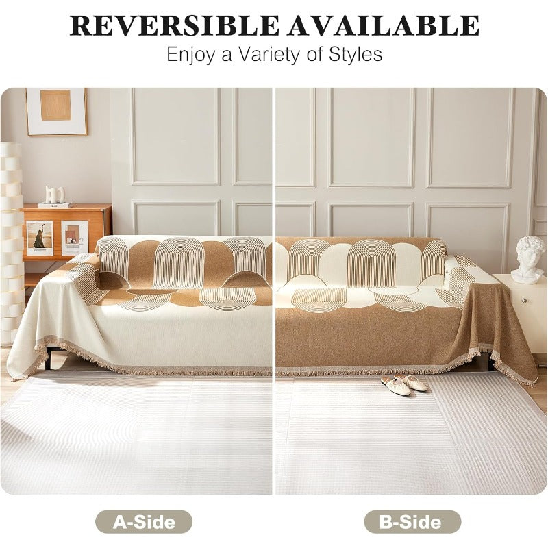 Boho Sofa Covers Reversible Chenille Sectional Couch Covers for 3 Cushion Couch Jacquard Dog Furniture Protector LShaped 71 x 118 2 Khaki Tassel