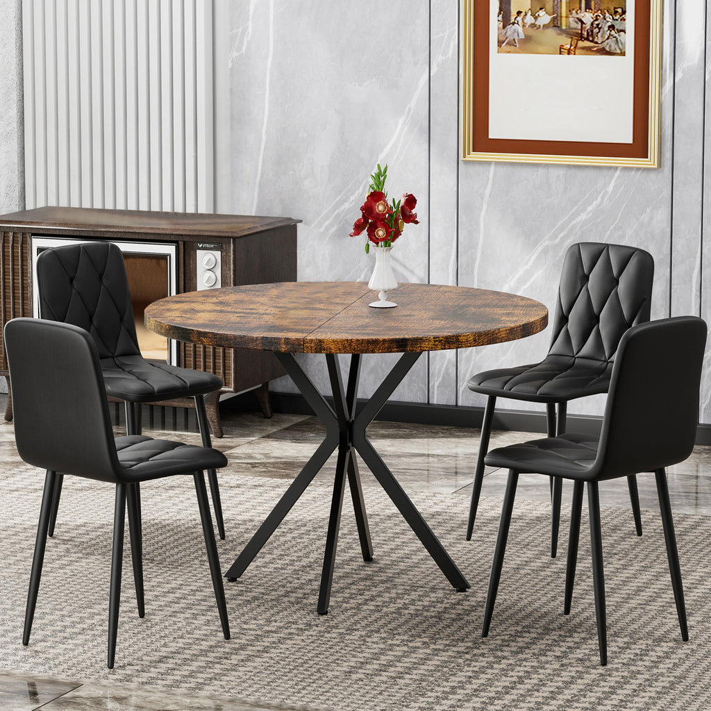 Round Dining Table Set for 4, 39 Inch Circle Dining Room Table with 4 Upholstered Chairs for 4 People, Mid Century Modern Round Kitchen Table and Chairs Set of 4 for Home Kitchen Dining Room Leisure Area (Brown Table + 4 Chairs)