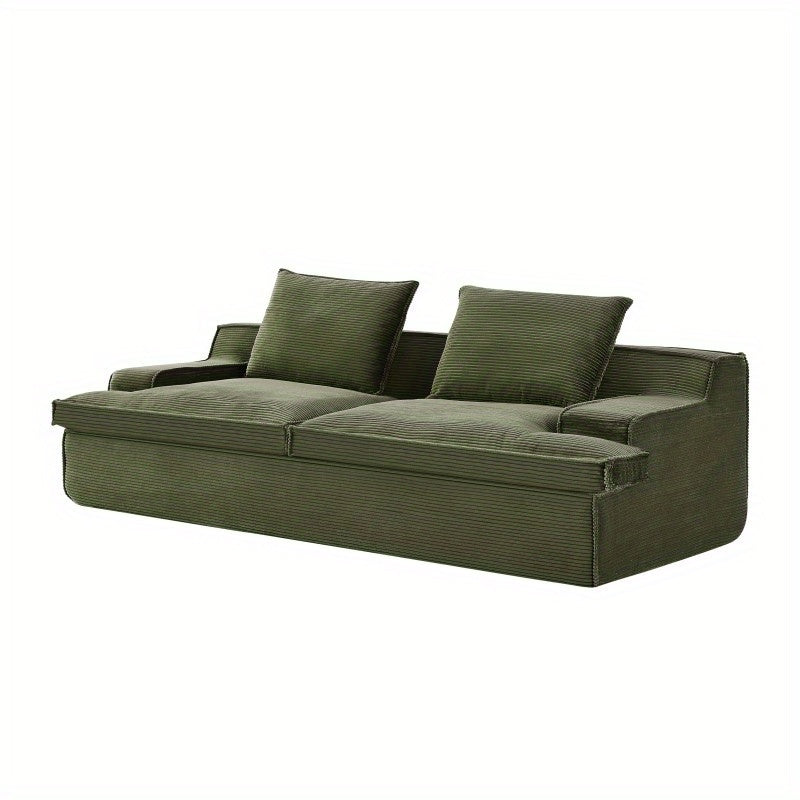Vintage Green Corduroy Couch with Soft Foam Cushion, 4-Seater Ergonomic Design, Wide Armrests & Oversized 90\