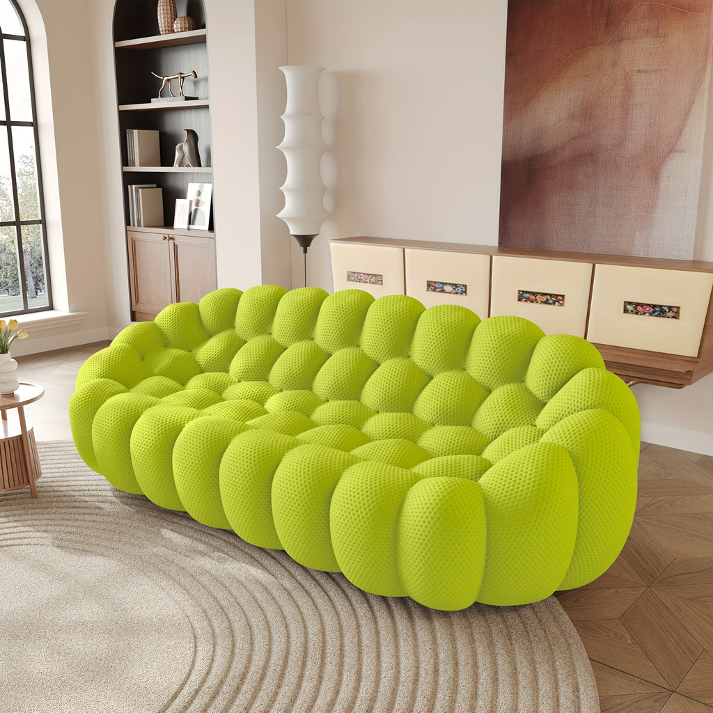 98'' Modern Upholstered Curved Sofa, 3 Seater Mesh Fabric Floor Sofa, 3D Honeycomb Shape Curved Couch for Living Room
