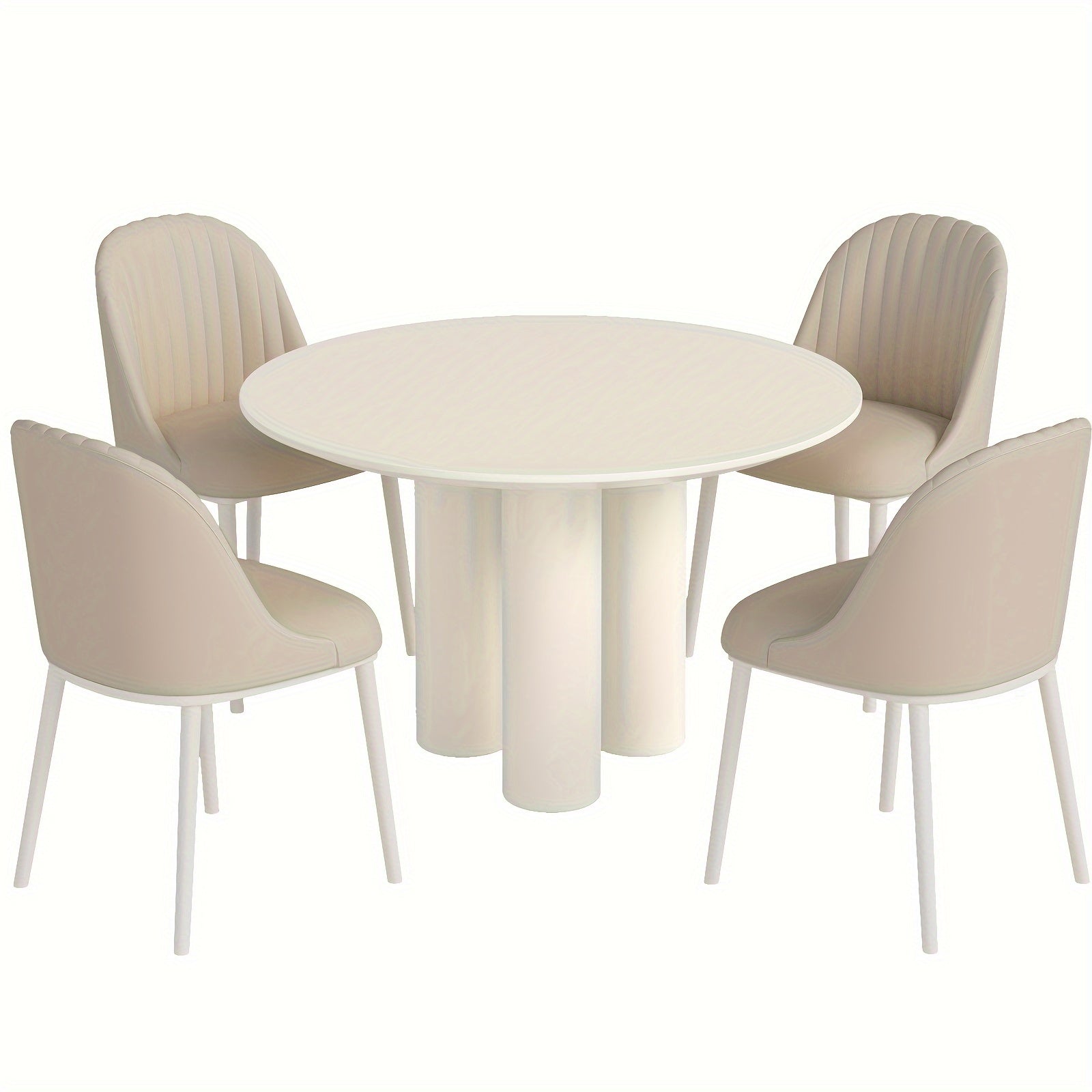 Dining Table And Chair Combination, Circular Kitchen Dining Table With Chairs, Kitchen, Living Room, Bar, Dining Table For 2-4 People, Space Saving, White