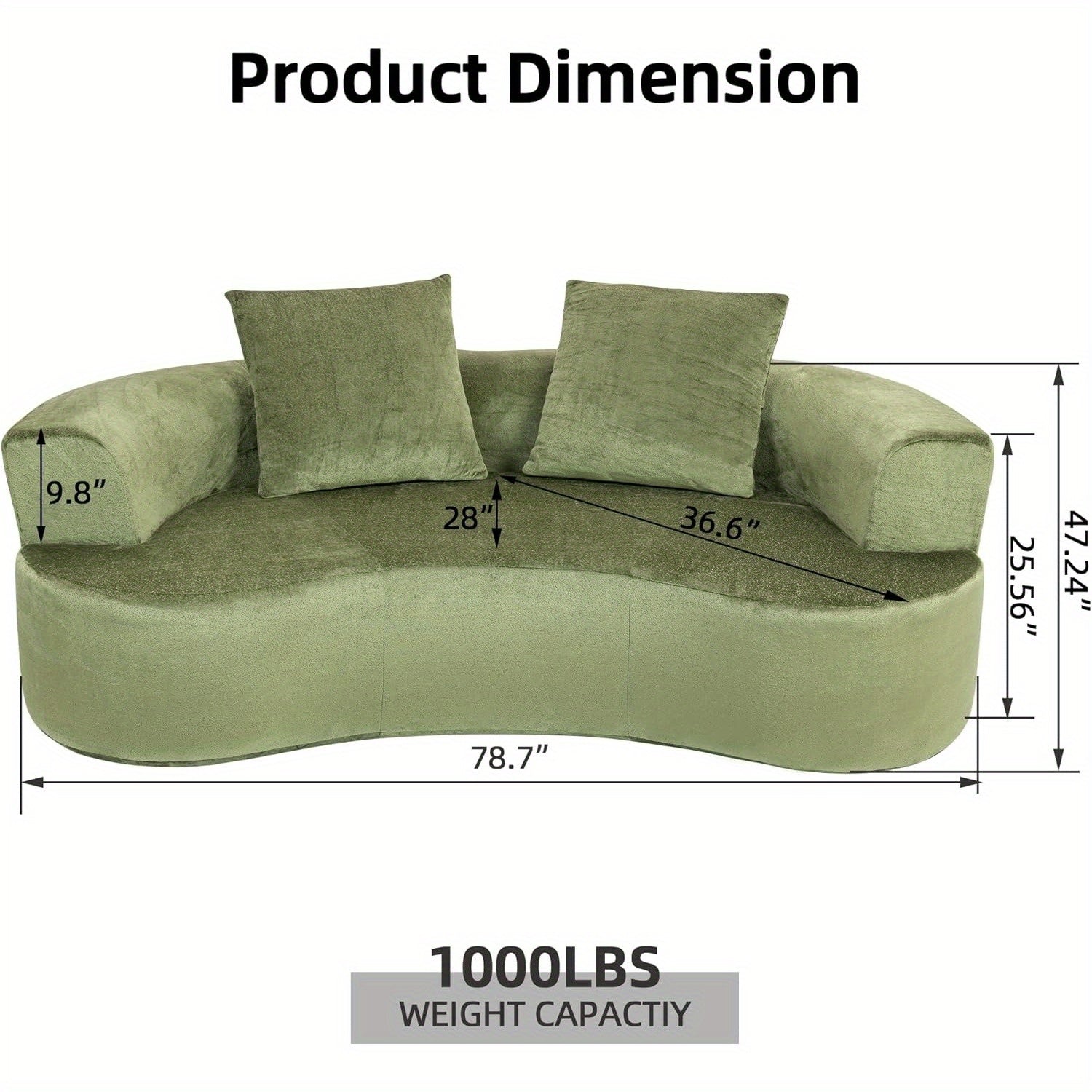 Green U-Shape Cloud Couch, Compression Sofas For Living Room, Chenille Fabric Memory Foam Sofa No Assembly Required