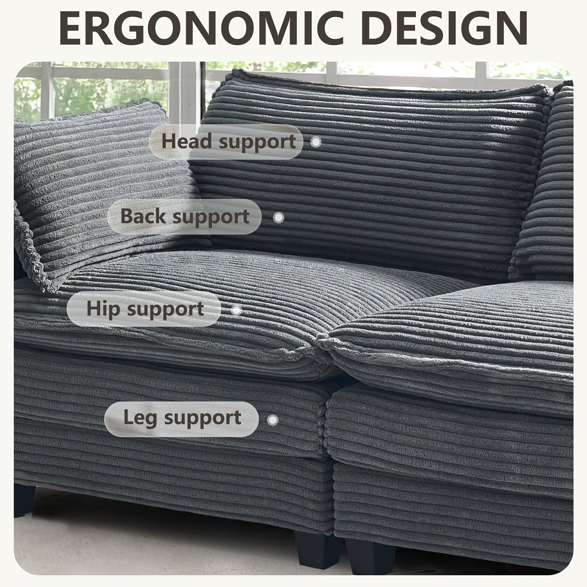 Modular Sectional Sofa, Comfy Cloud Couch Sectional Sofa, Corduroy Sofa Sleeper Deep Seat Sofa With Throw Pillows For Living Room